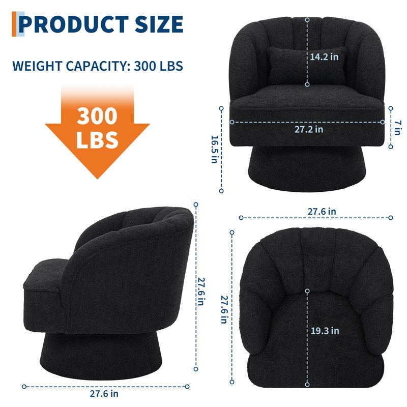Upholstered Swivel Accent Chair, Teddy Black