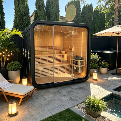 Smartmak® Outdoor Steam Sauna for 4 Person, Canadian Pine Wood Saunas Spa, Traditional Barrel Wooden Sauna with ETL-Certified 6KW Stove, 0-195℉ (82.68”x 70.87”x 86.61”,Pine Wood)