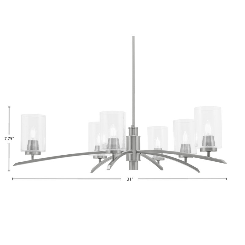 Lustre 6 lumières kurve illustré en finition graphite avec verre à bulles de 4 po, Transparent