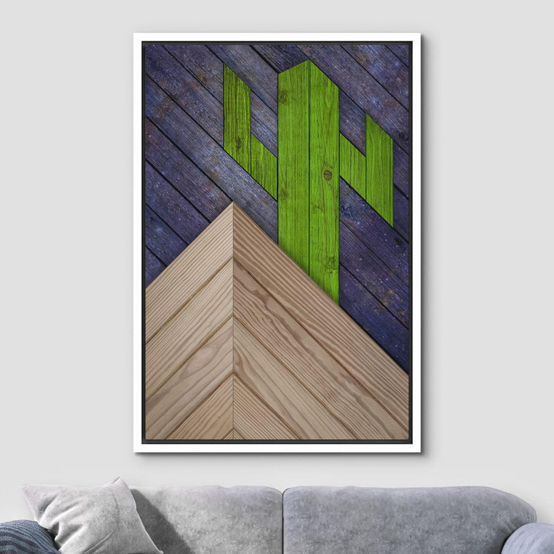 «Western Wood Effect Landscape Desert Cactus & Mountain Nature», art moderne du sud-ouest, art mural, chambre à coucher sur toile