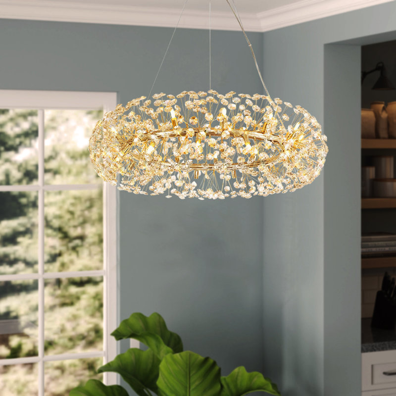 Dandelion 12 - Light Dimmable Gold Round Crystal Chandelier