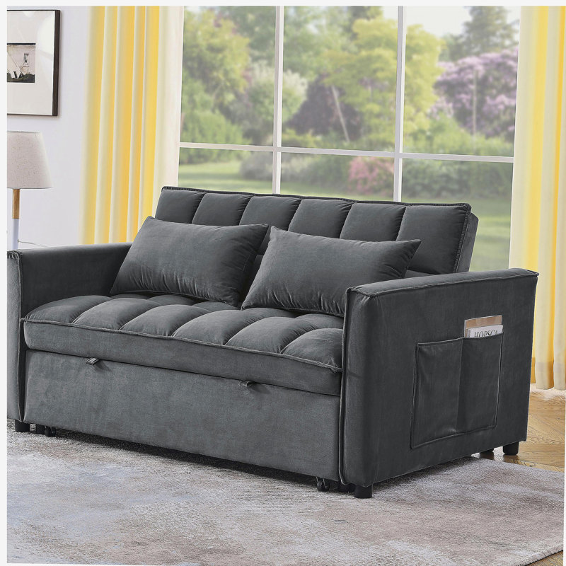 Canapé-lit, canapé convertible, fauteuil inclinable, lit, dossier réglable 3 en 1, 3 positions, canapé modulaire à 2 places, 2 poches latérales, 2 coussins pour le salon, l’appartement, etc., beige en velours de 54 po de largeur.