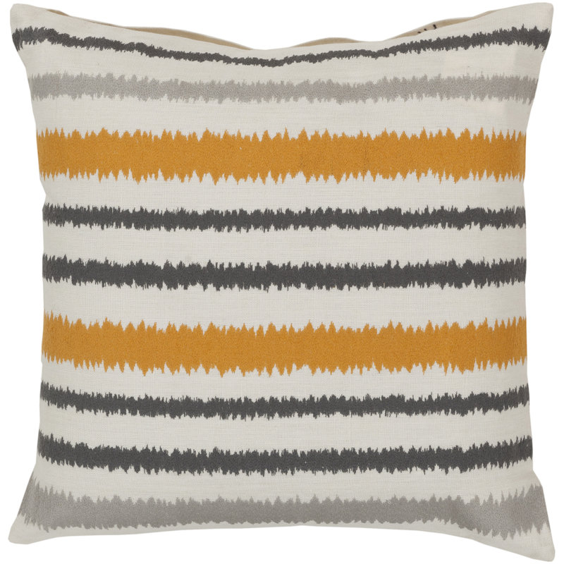 Striped Throw Pillow, 18" x 18", Papyrus/Flint Gray/Hot Cocoa, Down