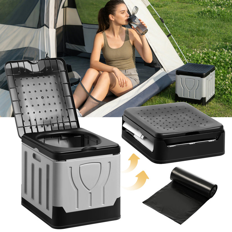 Portable Toilet For Adults - Foldable Outdoor Potty With Lid & Removable Waste Bag | Compact Camping Toilet For Travel, Hiking, Truck, Boat & Beach