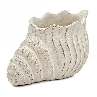 11.5X7x7" Sand And Cement Nautilus Shell Planter With Textured Beige Finish