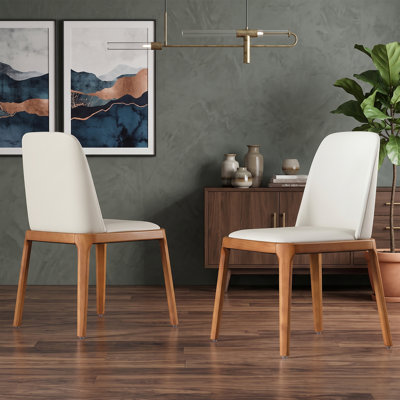 Ensemble de 2 chaises de salle à manger en polyuréthane modernes, pieds en bois de chêne robuste, revêtement gris facile à nettoyer pour la cuisine / le salon