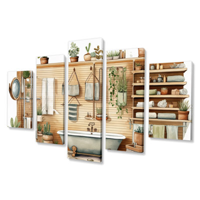 «Natural Bathroom Decor», art mural sur toile, 5 panneaux