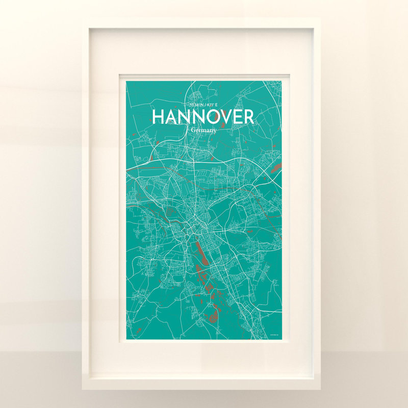 Hannover City Map in Nature 1 Piece Wall Art, 17cm H x 11cm W x 0.05cm D