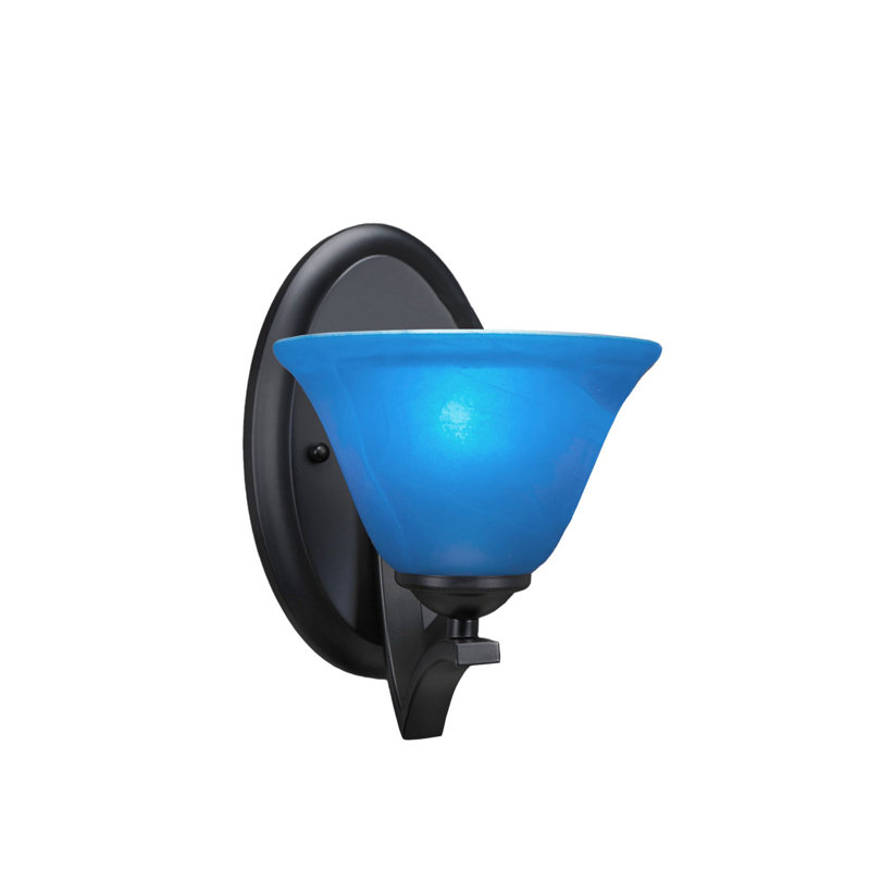 Zilo Wall Sconce Shown In Graphite Finish With 7" Blue Italian Glass, Black