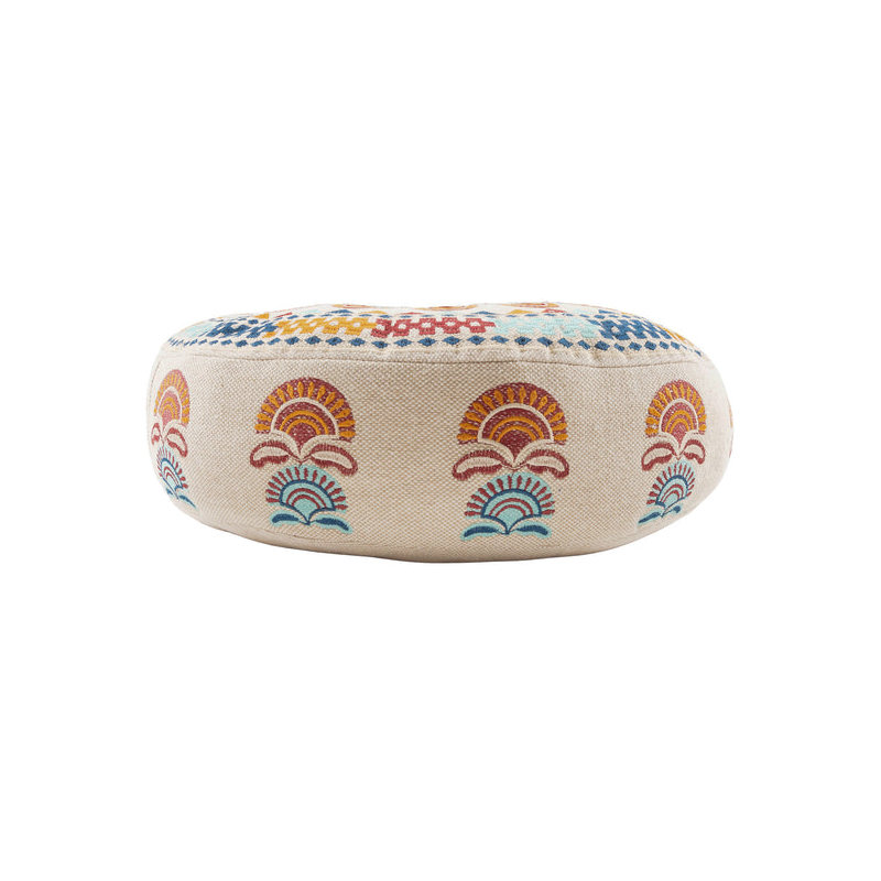 Coussin brodé rond en coton, Orange abstrait, H 18 po x l 18 po
