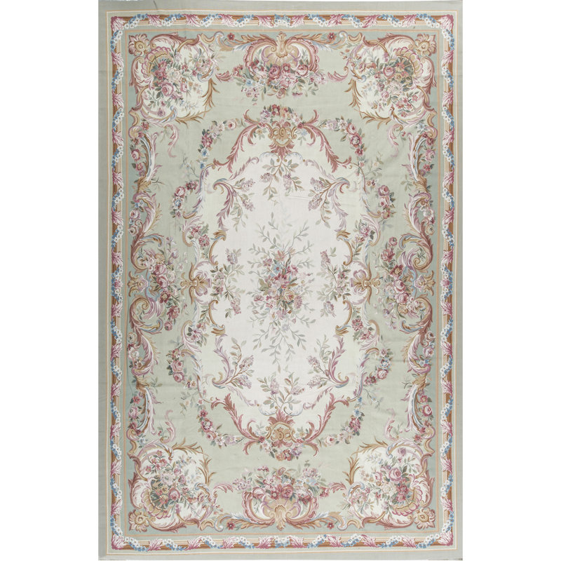 Hand-Knotted High-Quality Green and Beige Area Rug