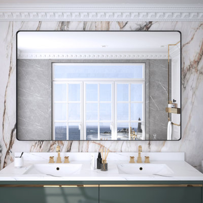Lesamuel Filleted Corner Wall Mounted Bathroom and Vanity Mirror with Aluminum Frame