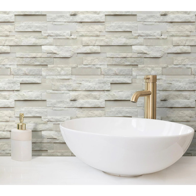 Finition naturelle en ardoise blanche à bandes fendues blanches et mosaïque 12 po x 12 po (1 pied carré / pièce)