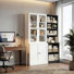 2-Piece Glass Cabinet & Bookshelf Set, Multi-Purpose Home Office Storage Unit