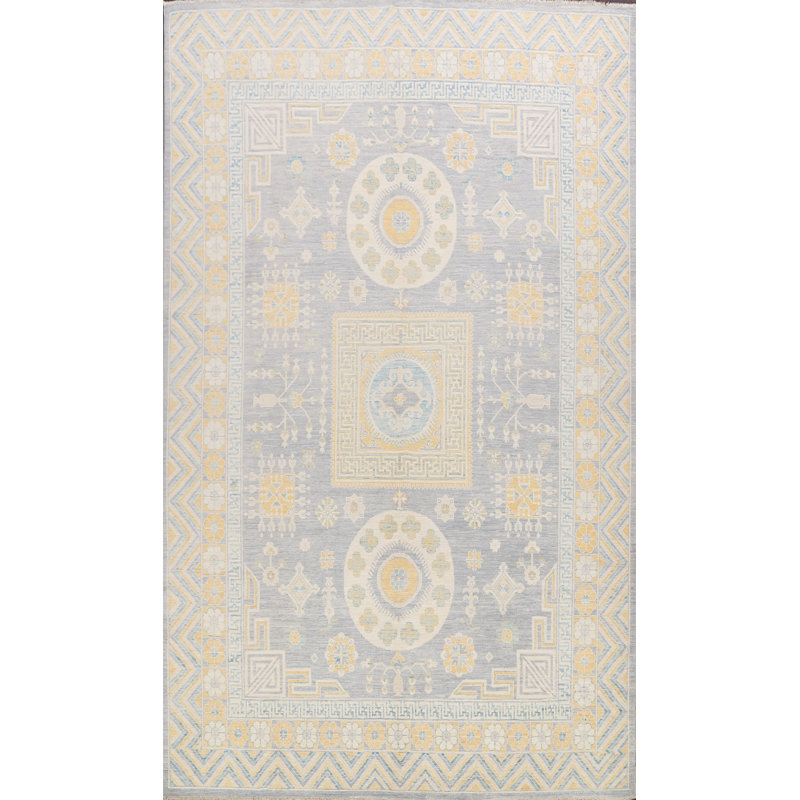 Tapis décoratif en laine de conception unique noué à la main New Age Oushak beige/bleu 9 pi x 12 pi 4 po