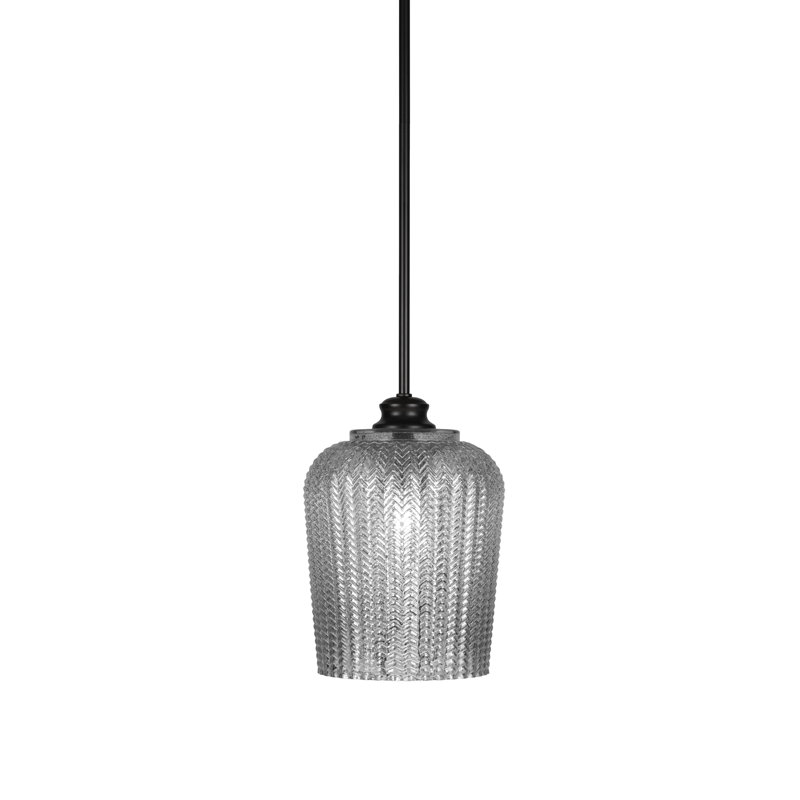 Luminaire suspendu suspendu Chy avec verre texturé 9 po, Argent argent, Noir mat