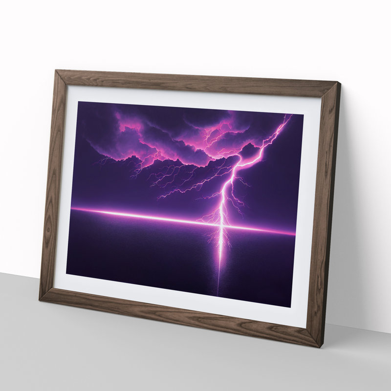Futuristic Lightning Bolt - Single Picture Frame Print, 46cm H x 64cm W x 2cm D, Walnut