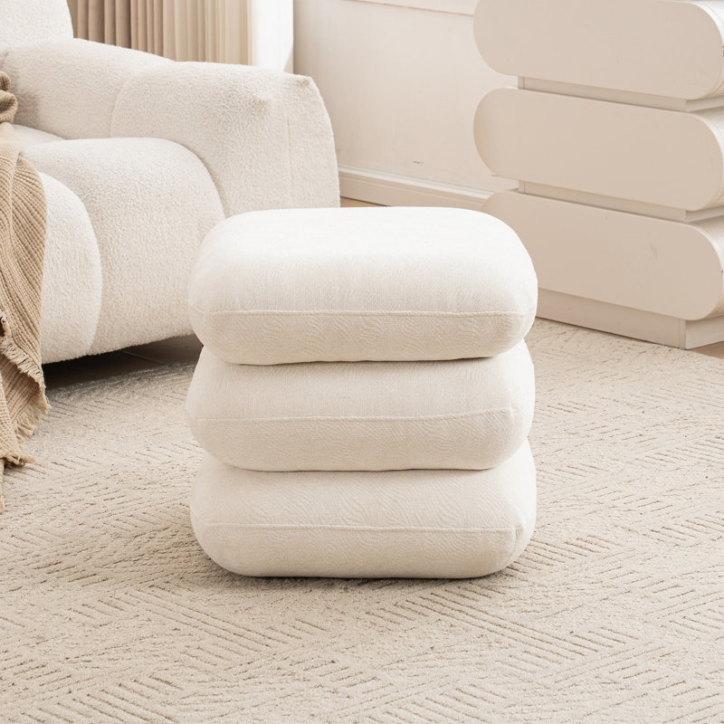 Modern Upholstered Square Swivel-Top Ottoman, Ivory
