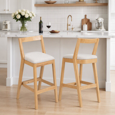 Ensemble de 2 tabourets d'intérieur en bois d'hévéa avec sièges rembourrés confortables et dossiers ergonomiques pour divers espaces