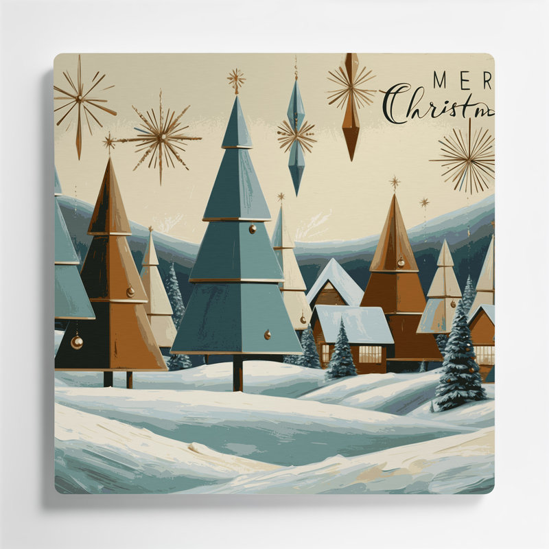«Christmas Retro Christmas Designs», art mural en métal beige, H 16 po x l 16 po