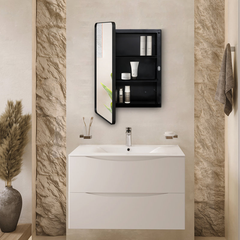 Rivesville Medicine Cabinet Mirror, Matte Black, 22" H x 16" W