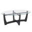 Table basse avec plateau en verre trempé et structure en bois massif, noir élégant, ovale 48 x 30