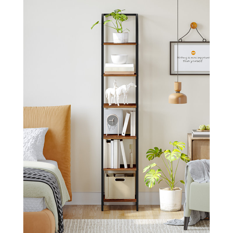 Bookcase, Narrow Bookcase Shelving Unit for Living Room, Office, Sturdy, Bedroom, Industrial , Rustic Brown/Black