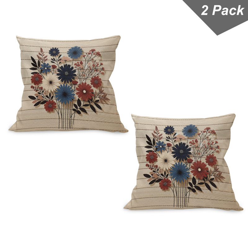 Night Blue Ruby and Champagne Floral Polyester Rectangle Pillow Cover