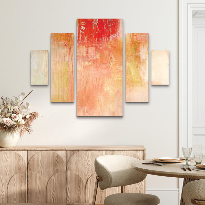 Ensemble de 5 panneaux muraux - Mila Apperlo «Orange 789», art mural sur toile pour le salon, la chambre à coucher ou le bureau 