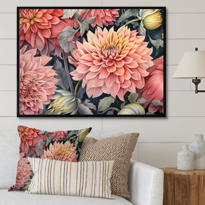 Corail, jardin jaune, palette de dahlia sur toile
