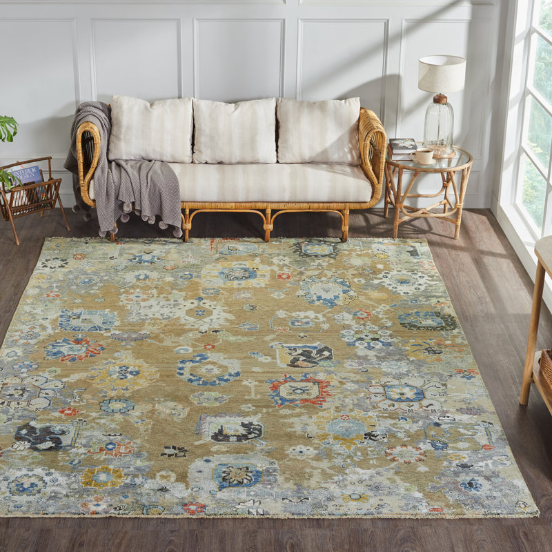 Tapis noué à la main vigne dorée Johannes, Rectangle 6 pi x 9 pi