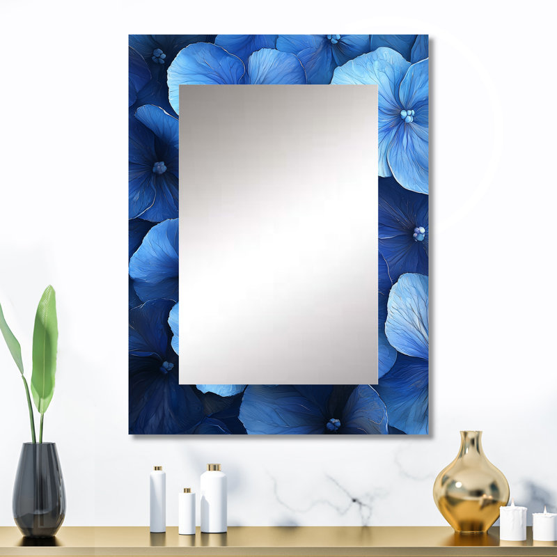 «Aqua Poppies Collages Of Tranquility III» - miroir décoratif coquelicots, miroir mural traditionnel, impression d'art en métal