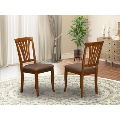 Chaises de salle à manger Avon - Chaises en bois massif en tissu de lin, ensemble de 2, brun selle