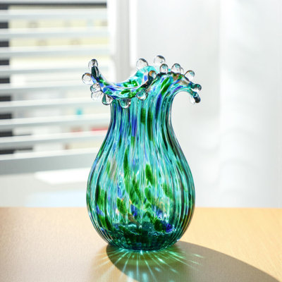 8.5" Green Glass Bubble Vase For Flowers