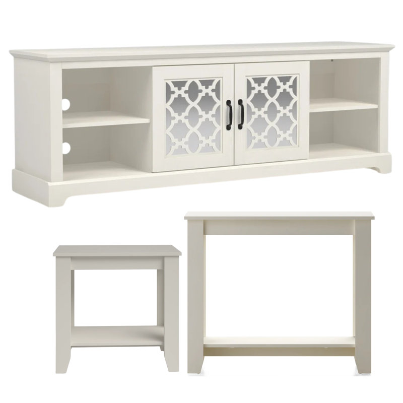 Ajanee Transitional 3-Piece Living Room Set, Ivory