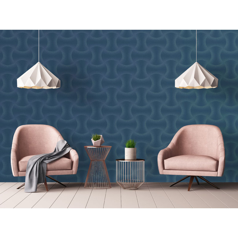 Calipso Blue  Geometric Textured Wallpaper