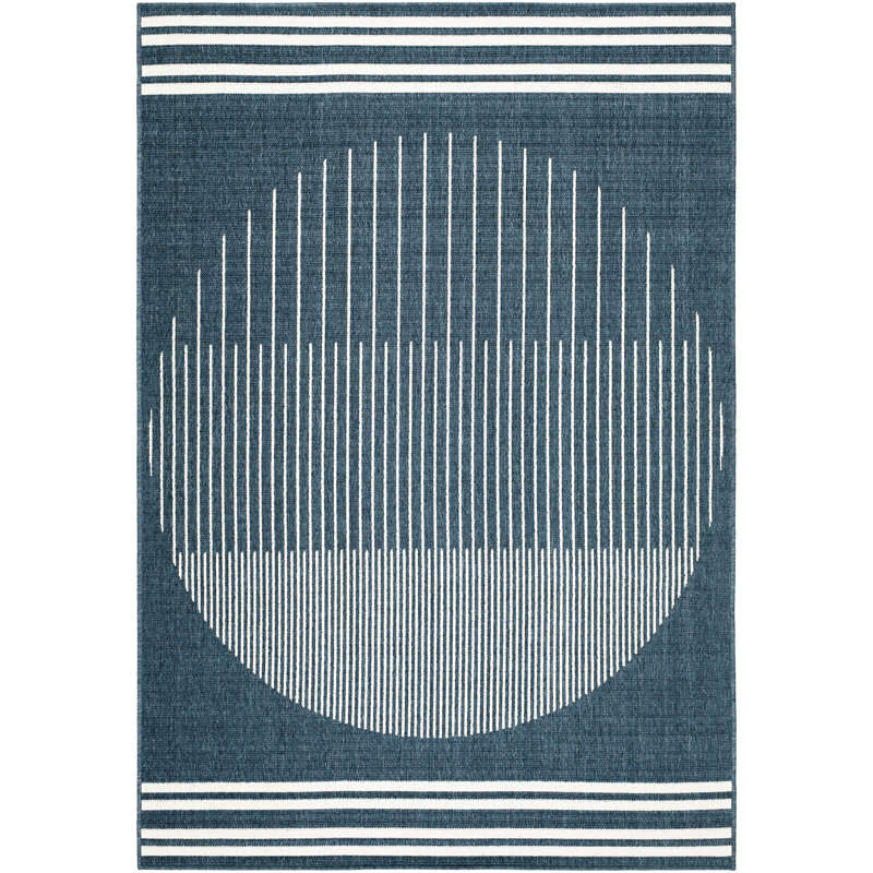 Tapis bleu intérieur / extérieur en polypropylène tissé à la machine Disaya, Carré 7 pi 3 po
