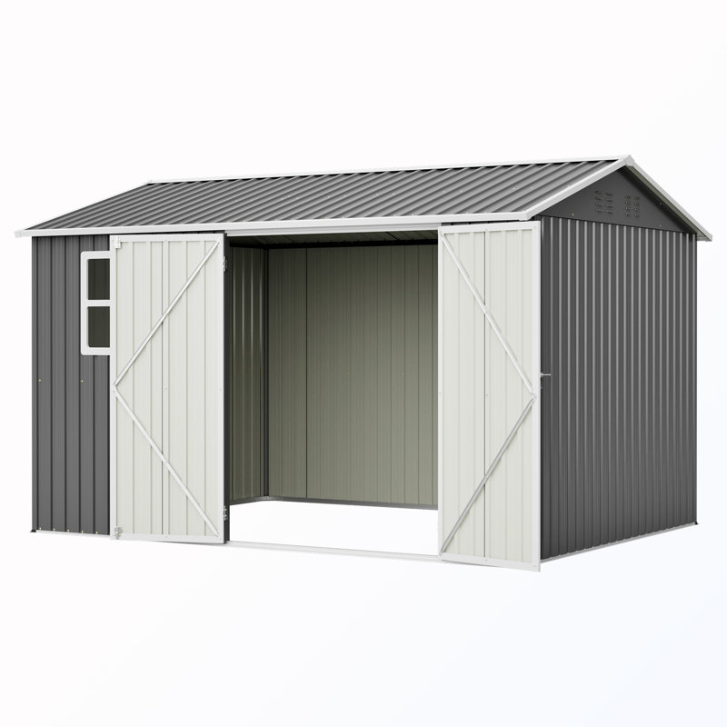 Remise de rangement surdimensionnée en acier avec fenêtre et portes verrouillables et toit incliné, 122" H x 94" W x 79" D