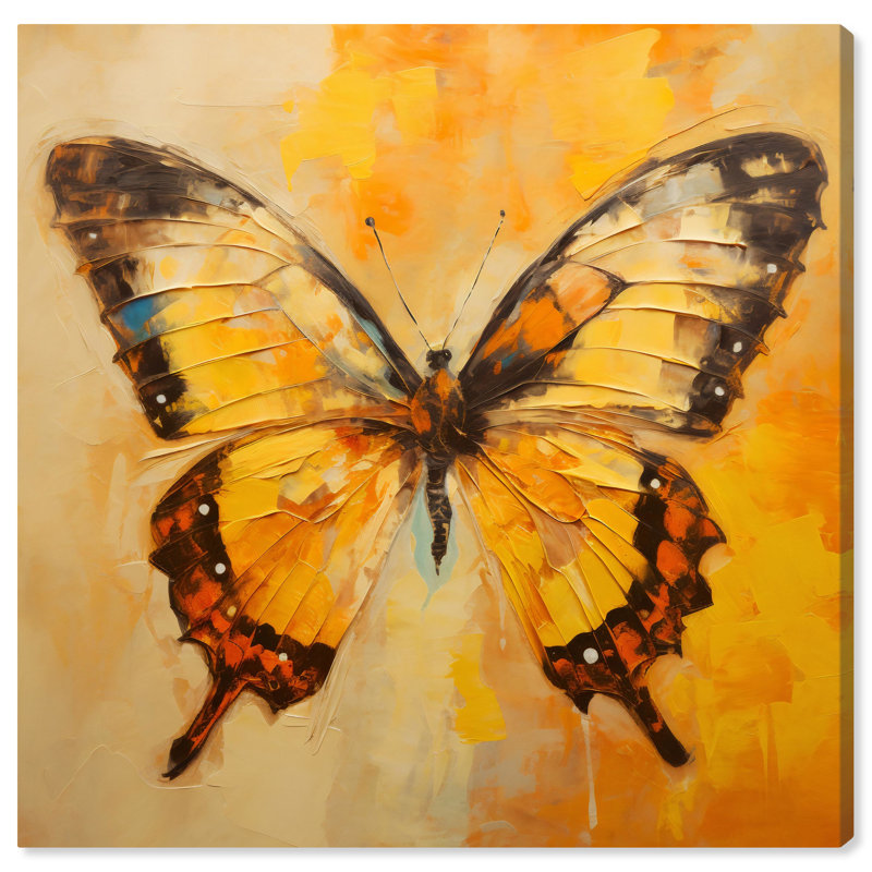 Art mural élégant papillon doré ocre doré II par Art Remedy, Toile tendue, H 12 po x l 12 po