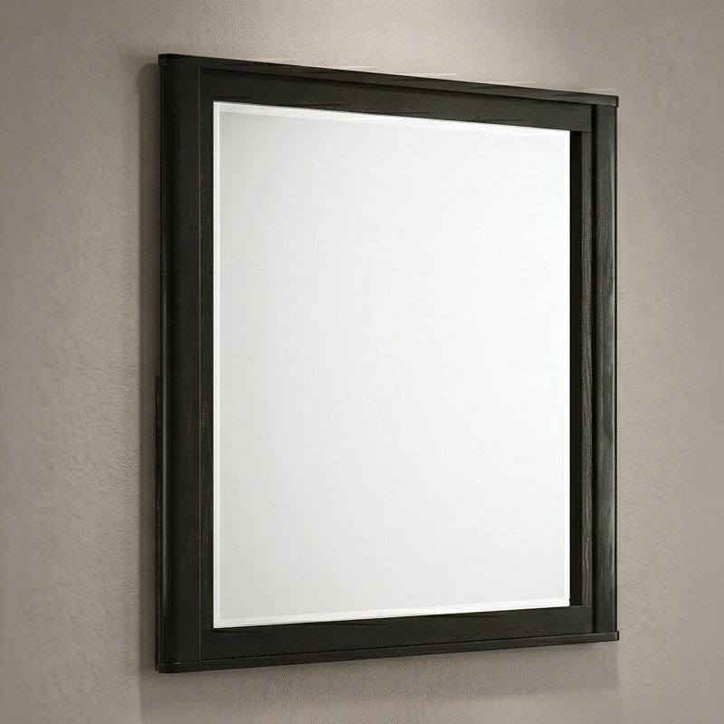 Vera Noir Modern Beveled Rectangular Dresser Mirror with Deep-Profile Wood Frame