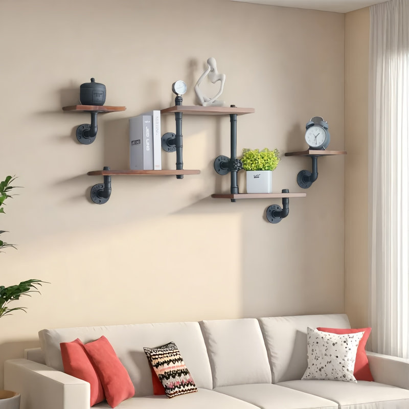 Industrial Pipe Shelving, Pipe Shelves With Wood Planks, Corner Floating Shelves Wall Mounted, Retro Rustic Industrial Shelf For Bar Kitchen Living Room