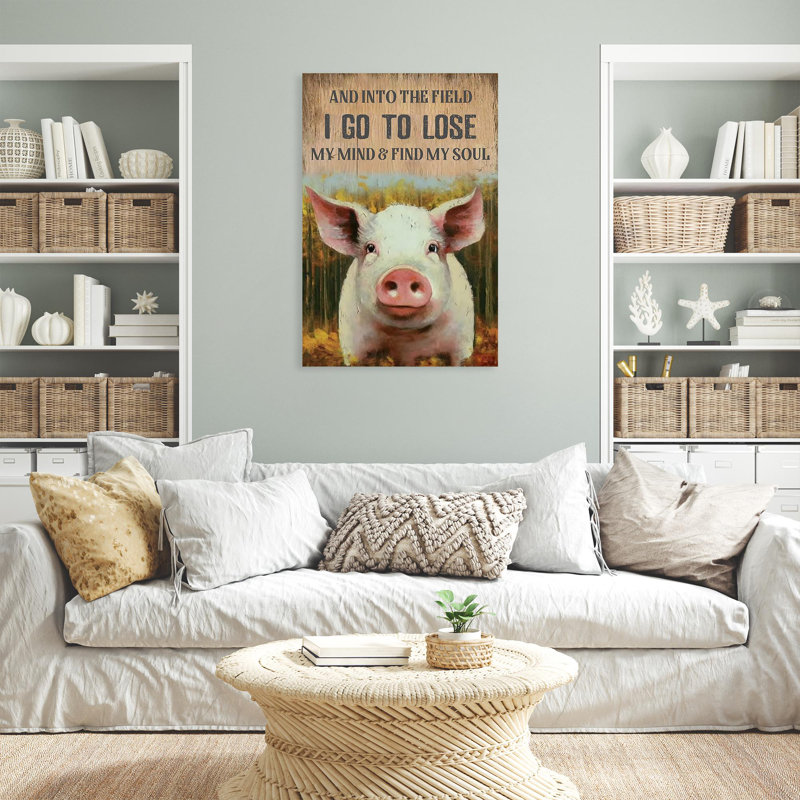 Cochon et champ - Rectangle 1 pièce Cochon et champ - 1 pièce, impression sur toile tendue sur toile tendue