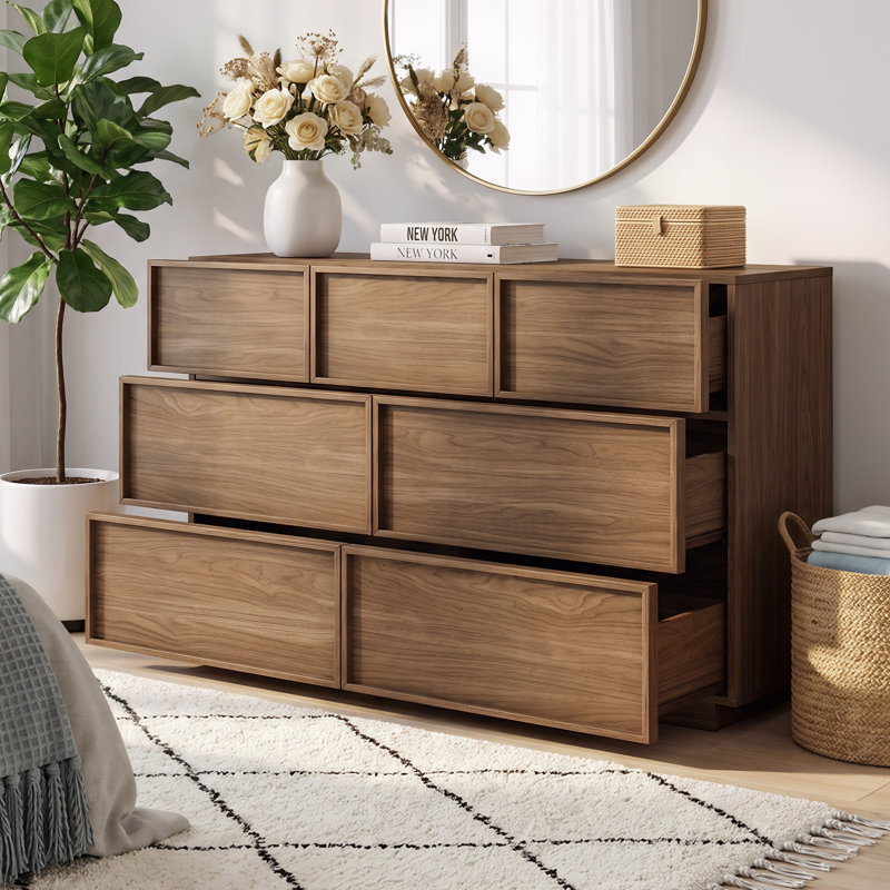 Commode moderne Abbate à 7 tiroirs, largeur de 120 cm, en bois, Walnut