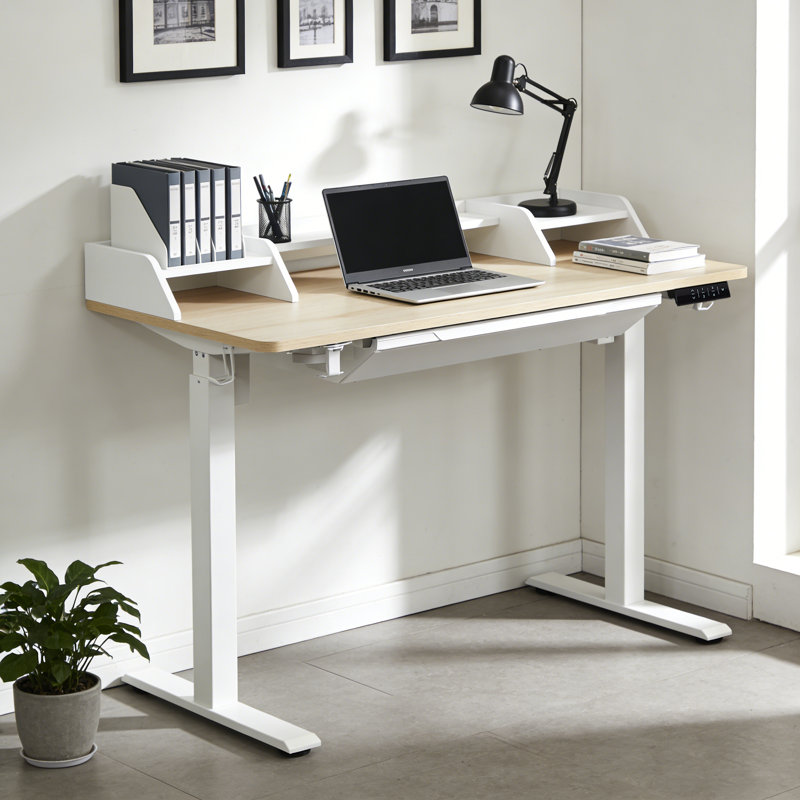 Bureau debout à hauteur réglable électrique Larreon, Naturel / blanc, H 47,2 po x l 47,2 po x P 23,6 po
