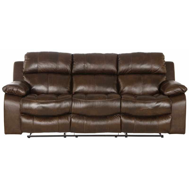 Akylah 90" Leather Match Pillow Top Arm Reclining Sofa, Manual