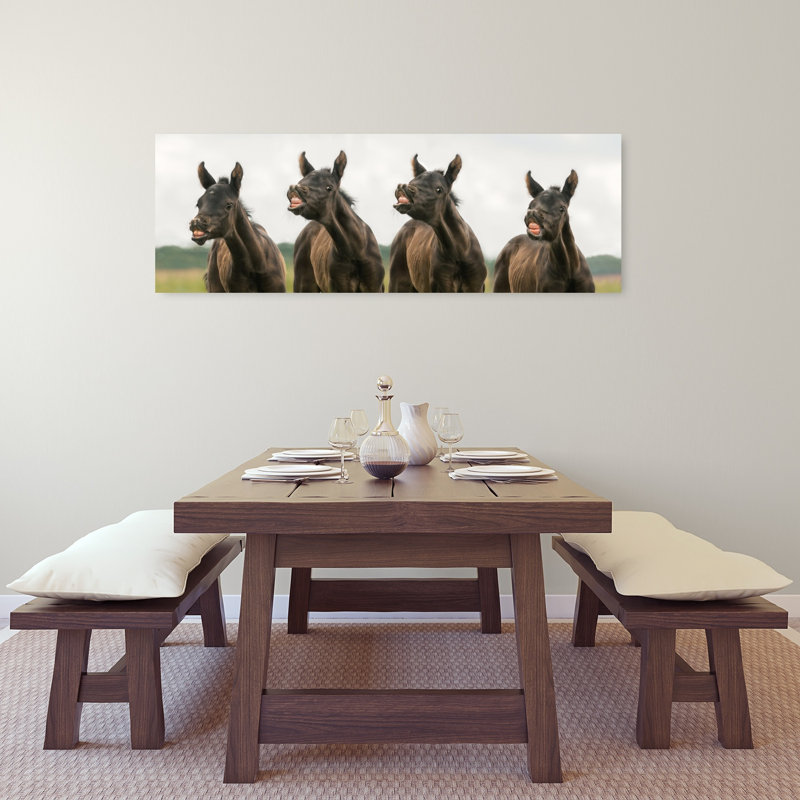 «Laughing Foals Playful Contemporary Horse Nature», art mural, H 48 po x l 16 po