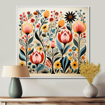 Retro Vibrant Spring Flowers I - Wildflowers Wall Art Print