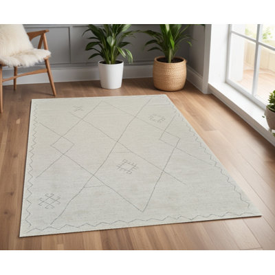 Tapis abstrait antidérapant crème et beige 4 pi x 6 pi