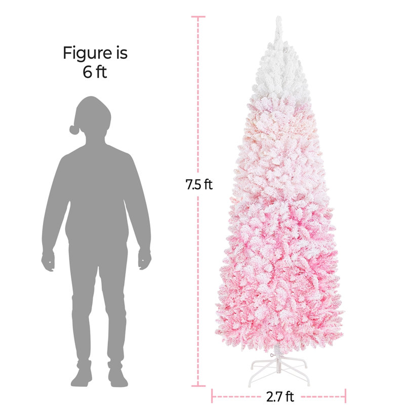 Arbre de Noël artificiel pré-éclairé, 7.5', Dégradé rose