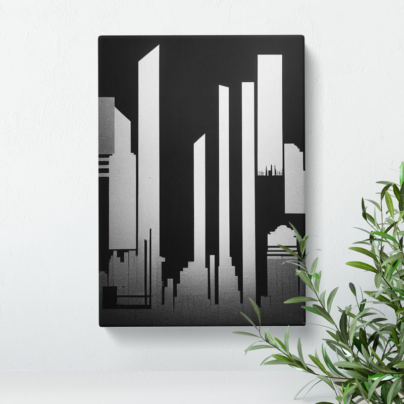 Monochrome City Skyline Abstract No.5 - Wall Art, 60cm H x 40cm W x 3cm D, Wrapped Canvas